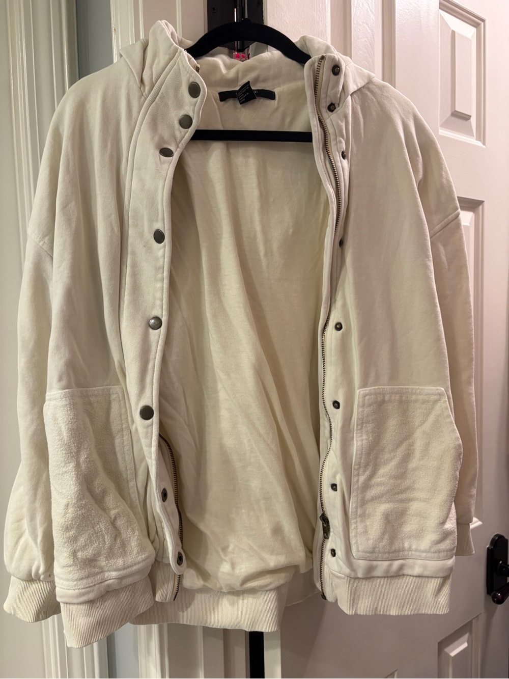 Forever 21 Cream Hooded Zip & Snap Jacket with Hood